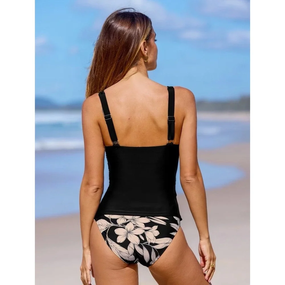 Women's Floral Prints Mid-Rise Black‎ Bikini Bottoms - Cupshe Size Large